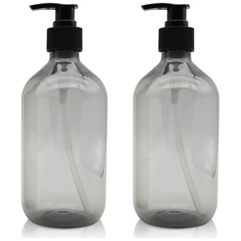 2 Pièces Distributeur de Savon 500 ML, Flacons Vides à Pompe à Pression Vide en Plastique, Rechargeable pour huiles essentielles, lotions, shampooing, après-shampoing (Gris) (1/4)