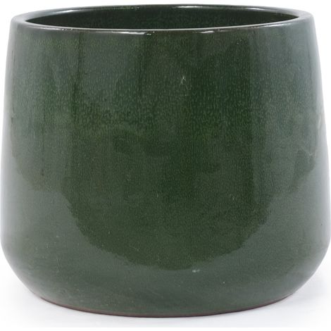 Set 4 vasi da fiori in ceramica smaltata verde scuro con fori di drenaggio (1/5)