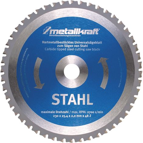 Lame de scie circulaire TCT pour acier dia. 230x2x25,4 mm 48 dents en carbure qualité japonaise Metallkraft TCT230T48ST (1/2)