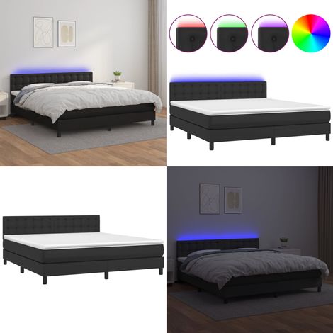 Boxspringbett mit Matratze & LED Schwarz 180x200 cm Kunstleder - Boxspringbett - Doppelbett - Lederbetten - Luxusbett - Schlafzimmermöbel - Home & Living