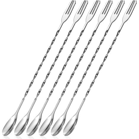 Lot de 6 cuillères à cocktail en acier inoxydable de 32 cm avec longs manches spiralés (1/5)