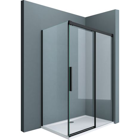 doporro® Box Doccia 80x140x195cm, Cabina Doccia Angolare con Porta Scorrevole Soft-close in Profilo Nero Vetro di Sicurezza ESG Vetro Trasparente Incluso Rivestimento Ravenna12k (1/5)