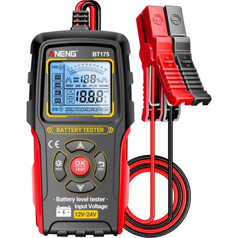 Testeur batterie auto BT175 12V/24V, analyseur numérique batterie alternateur, test charge plomb-acide, écran rétroéclairé pinces isolées (1/5)