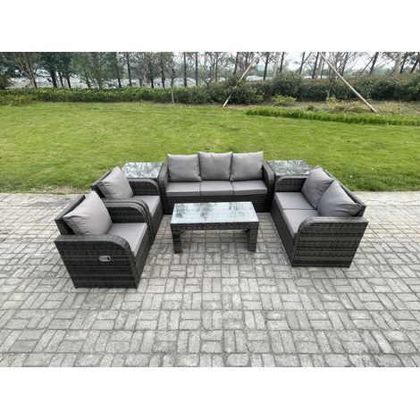 Fimous Polyrattan Gartenmöbelset Rattan Lounge Sofa Set mit Rechteckiger Couchtisch 2 Beistelltischen Dunkelgrau Gemischt (1/5)