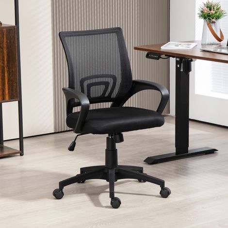 Silla de Escritorio de Malla Giratoria con Altura Ajustable Función de Basculante y Reposabrazos Carga 120 kg Negro (1/5)