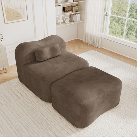 Sofá modular sin estructura con otomana en terciopelo marrón, diseño ondulado y asiento profundo y cómodo para salón, apartamento o dormitorio – CHICFURN (1/5)