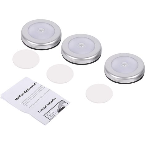 Lot 3 lampes LED rondes sans fil à détecteur de mouvement PIR, 6 LED, alimentation par piles, veilleuse automatique (1/5)