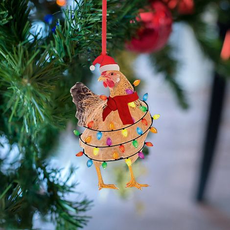 Écharpe de Noël, pendentif poulet mignon à suspendre au sapin de Noël, pendentif coq en bois pour intérieur et extérieur, décoration pour fêtes et célébrations. (1/5)