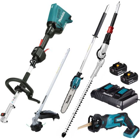 MAKITA Pack Outil Multifonctions 36V DUX60 + Coupe-Herbe + Perche élagueuse + Taille-haies + Scie sabre + 2 batt 5Ah + Chargeur