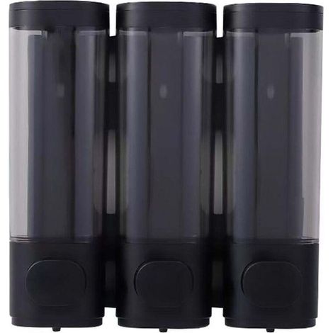 Distributeur mural noir à pompe pour savon de douche et shampoing gel (3 flacons) (1/5)