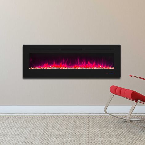 Parrot Uncle 60 Inch Recessed Electric Fire for Media Wall with Remote Control, Modern Electric Fireplace with Realistic LED Flame Effect, 1500W Heater (1/5)