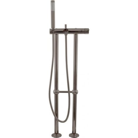 Mitigeur baignoire sur pied SEINA en laiton gris métal brossé H. 106 cm (1/4)