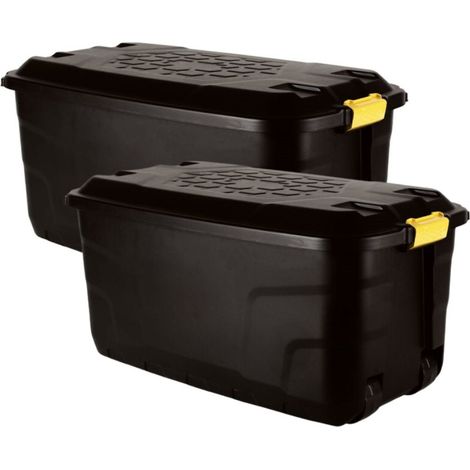 Set of Heavy Duty Storage Wheeled Boxes - Lockable Waterproof Storage 2 x 145 Litres