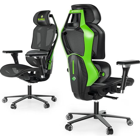 Eureka Ergonomic Chaise Gaming Ergonomique en Maille Respirante, Dossier 4D Inclinable, Fauteuil Bureau Gamer Réglable avec Appui-Tête