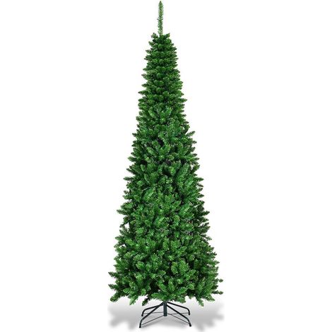 200 cm schmaler weihnachtsbaum mit warmweien leds kunstlicher tannenbaum grun 88303