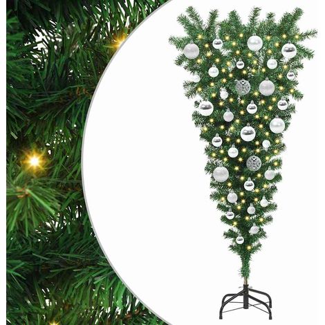 vidaXL Albero di Natale Artsificiale Illuminato Capovolto con Set di Palline (1/5)