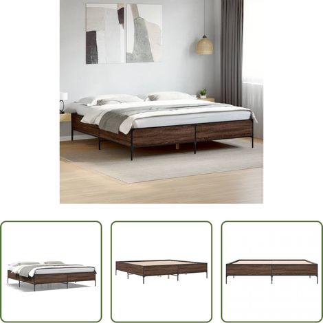 vidaXL Metall - Bettgestell Braun Eichen-Optik 200x200 cm Holzwerkstoff Metall (1/5)