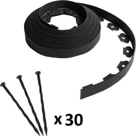 Bordure de jardin flexible noire - 4 cm x 10 mètres avec 30 piquets d'ancrage (1/5)