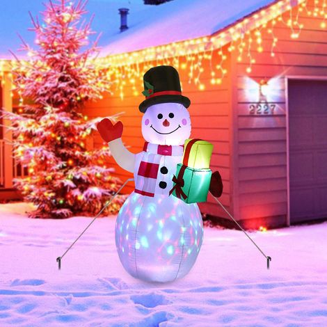 Aufblasbarer Weihnachtsschneemann, 1,5 Meter hoch, mit bunten Lichtern und Dekorationen, automatischer aufblasbarer Schneemann, europäischer Standard 220V. (1/5)