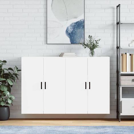Lot de 2 Armoires murales modernes,Buffets hauts,Placards de Rangement suspendus blanc 69,5x34x90 cm -QS22440 (1/5)