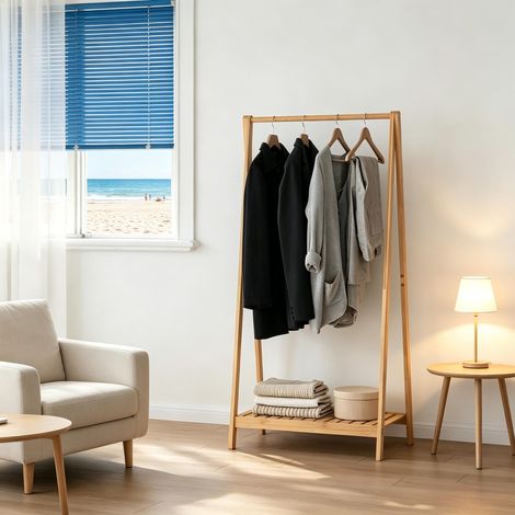 Organisateur de chambre à coucher en porte-à-faux – Portant à vêtements en bois massif, support mural pour armoire (sans fixation au sol) (1/3)