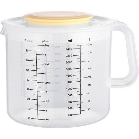 Bol doseur 2,5L avec couvercle - Récipient de mélange transparent pour cuisine - Balance et bol à mesurer pâtisserie