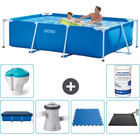 Intex – Piscine hors sol rectangulaire 260 x 160 x 65 cm – PVC renforcé – Bâche, pompe à filtre 1250L/h, tapis solaire – Accessoires inclus