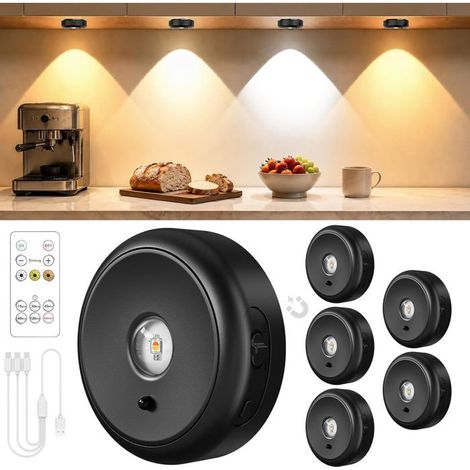 Spot Led Rond Sous‑Meuble Rechargeable 2200Mah,Lot De 6 Lampe Puck[BI90] (1/5)