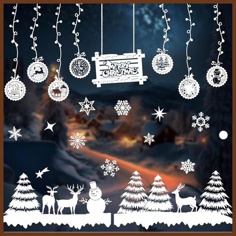 Pegatinas de invierno para ventanas - Tamaño grande, 33 piezas  Decoraciones navideñas para ventanas  Pegatinas de copos de nieve (1/5)