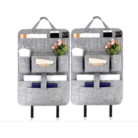Lot de 2 organisateurs de siège auto en feutre, autocollants, sacs de rangement pour siège arrière, accessoires de camping et autres appareils électroniques (gris). (1/5)