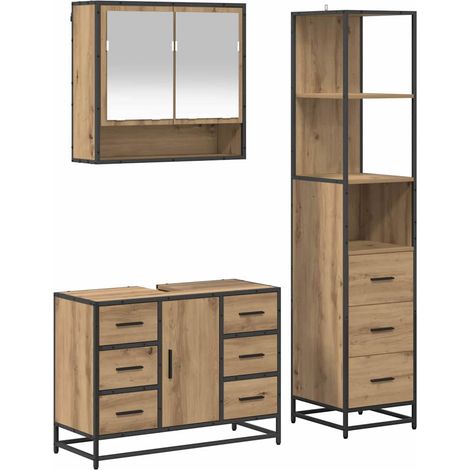 Badezimmermöbel-Set mit Regal 3 pcs Artisan-Eiche Holzwerkstoff vidaXL
