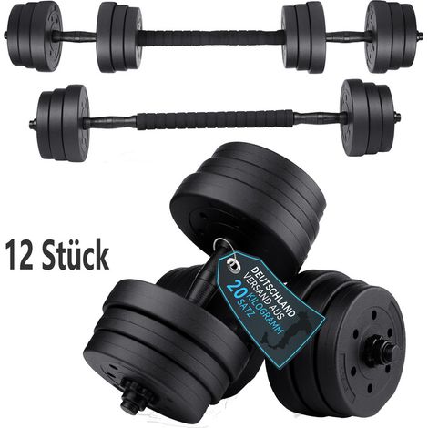 Verstellbares Hantelset 20 kg mit Kurzhanteln und SZ-Stange, Fitness-Hanteln für Zuhause, Inkl. Verbindungsteil, 2 Griffe & PVC-Zement-Scheiben – Robust & Platzsparend (1/5)