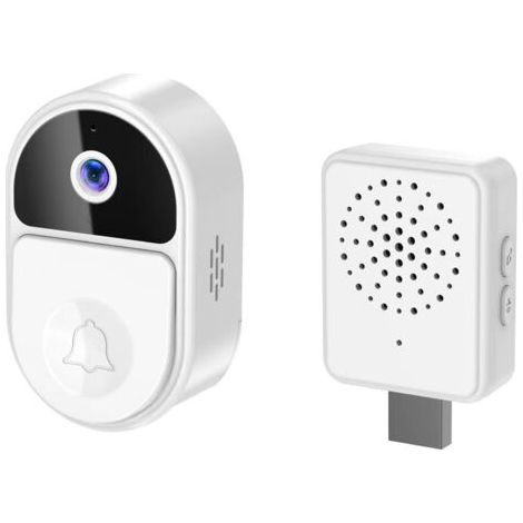 Sonnette vidéo intelligente avec caméra WiFi 1080p, interphone vidéo bidirectionnel, sonnette extérieure sans fil, application Smart Life pour une protection optimale, blanche. (1/5)