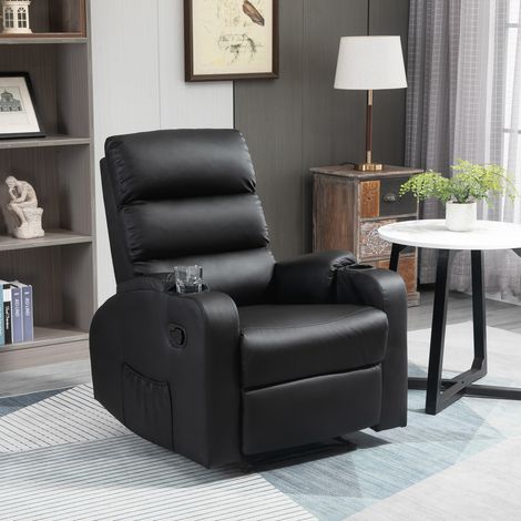Fauteuil inclinable relaxant avec pouf réglable, similicuir noir, dossier ajustable, siège lounge pour salon, chambre, bureau (1/5)