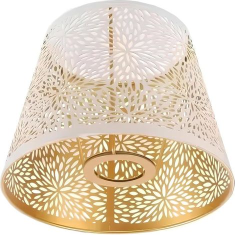 1 lampe sur pied abat-jour E27, design moderne en fer sculpté motif fleur, blanc cassé, pour salon ou séjour