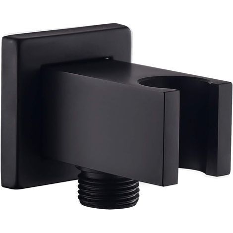 Wand-Wasserversorgungsbogen mit Duschhalter, quadratischer Duschschlauchanschluss aus Messing 1/2″, Wand-Wasserabgang, schwarz (1/5)