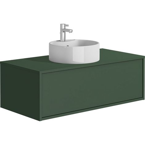 Vente-Unique – Meuble de salle de bain suspendu vert mat avec vasque ronde 40 cm – 1 tiroir coulissant push to open – Éco-responsable fabriqué en Europe (1/4)