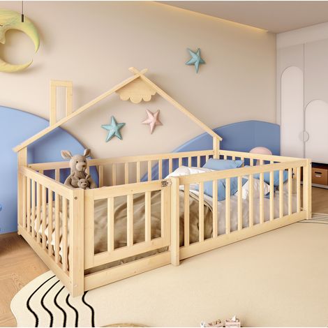 MEUBLIV Letto a casetta 90x190 cm naturale con barriera di sicurezza, senza materasso (1/5)