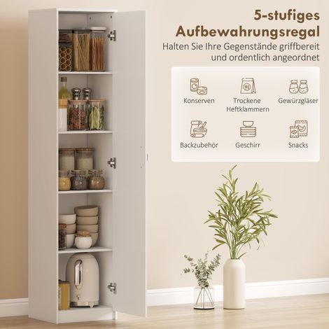 Armoire de cuisine,  armoire de rangement à 5 niveaux,  étagères réglables,  pour salon,  cuisine,  garde-manger,  bois,  blanc (1/5)