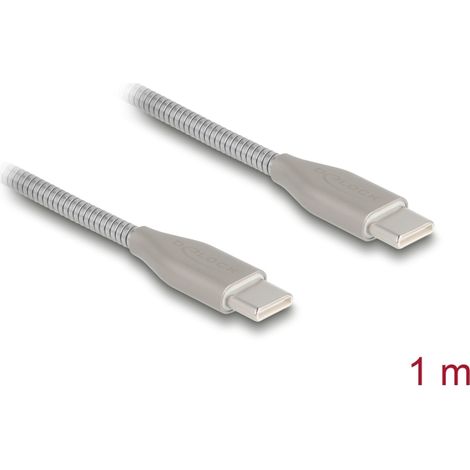 Delock Cable USB-Câ¢ con funda metÃ¡lica USB Type-Câ¢ macho a macho PD 3.0 60 W 1 m plata