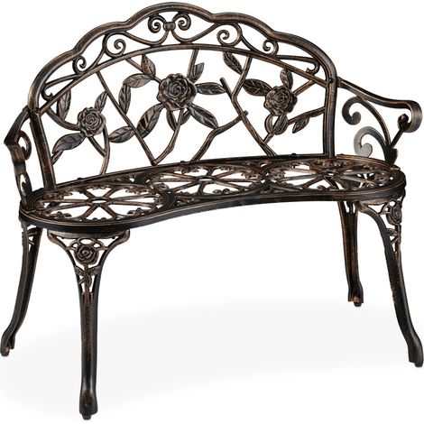 Panca da giardino vintage 120 x 50 x 70 cm per due persone stile romantico finitura rustica in metallo marrone 130008338