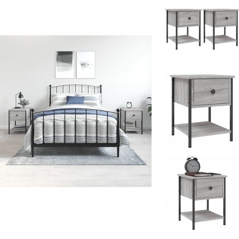 Tables de chevet 2 pcs sonoma gris 34x35,5x45cm bois ingénierie - Table De Chevet - Meuble De Chambre - Table D'appoint - Mobilier Moderne - Style Scandinave (1/5)