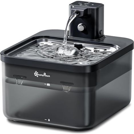 Fontaine à eau pour chats DownyPaws avec capteur intelligent, distributeur d'eau sans fil avec détecteur de mouvement, fonctionne sur batterie 4000 mAh, noir (1/5)