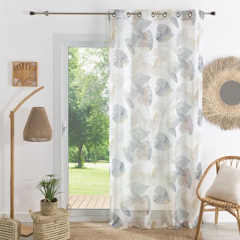 Voilage tamisant aux impressions de feuilles Marron Clair 140x240 cm (1/2)