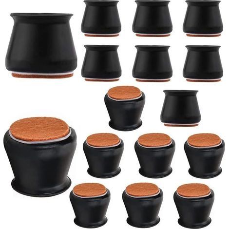 16PCS Couvre-jambes de chaise en silicone rond avec coussin en feutre pour housse de protection de meubles élastique pour éviter les rayures pour les pieds de chaise 35-40mm, noir (1/5)
