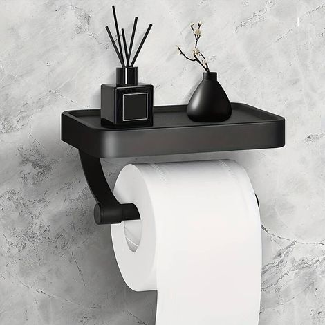 Portarotolo di carta igienica in acciaio inox con supporto integrato per cellulare – Portarotolo di carta igienica autoadesivo da parete per bagno e WC – Portarotolo di carta igienica nero - Crezuo