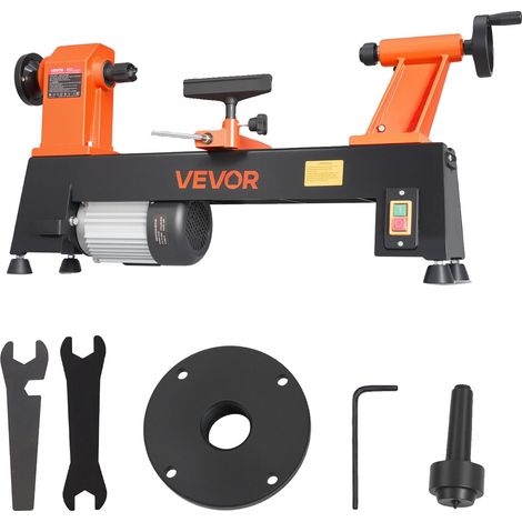 Torno para madera Vevor de 1/2 hp, torno de sobremesa de 355 x 1016 mm, 4 velocidades (720/1240/1750/2150 rpm), con soporte para herramientas, llaves, mesa y alta resistencia. (1/2)