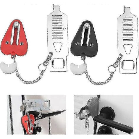 Lot de 2 cadenas de porte portables, antivol et de sécurité, avec sac de rangement, pour hôtels, appartements et maisons, rouge + b (1/4)