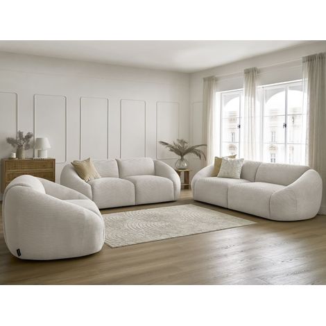 BOBOCHIC - Ensemble canapé droit fixe 3 + 2 places + fauteuil TINA velours côtelé Beige (1/5)