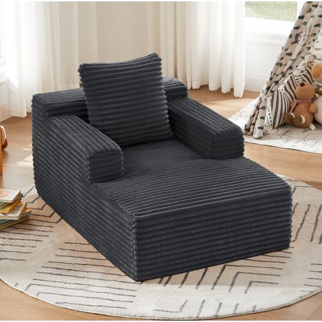 Canapé chaise longue gris foncé en velours côtelé avec mousse haute densité et ressorts ensachés (1/5)